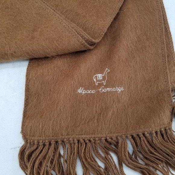 ALPACA CAMARGO Scarf Tan Soft Peruvian Alpaca Blend Fringed Soft 9 x 70 - Picture 4 of 9